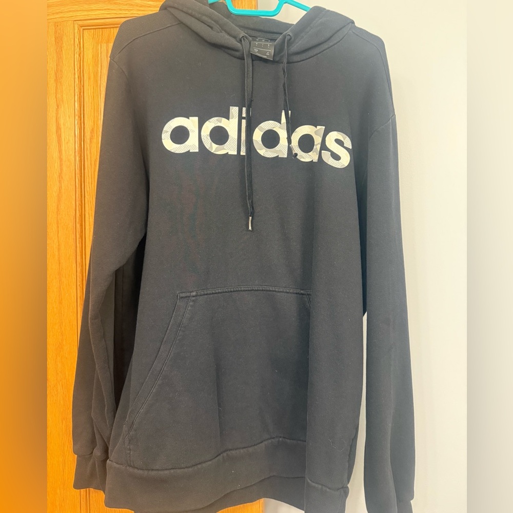 Adidas Men's Black Hoodie with White Logo